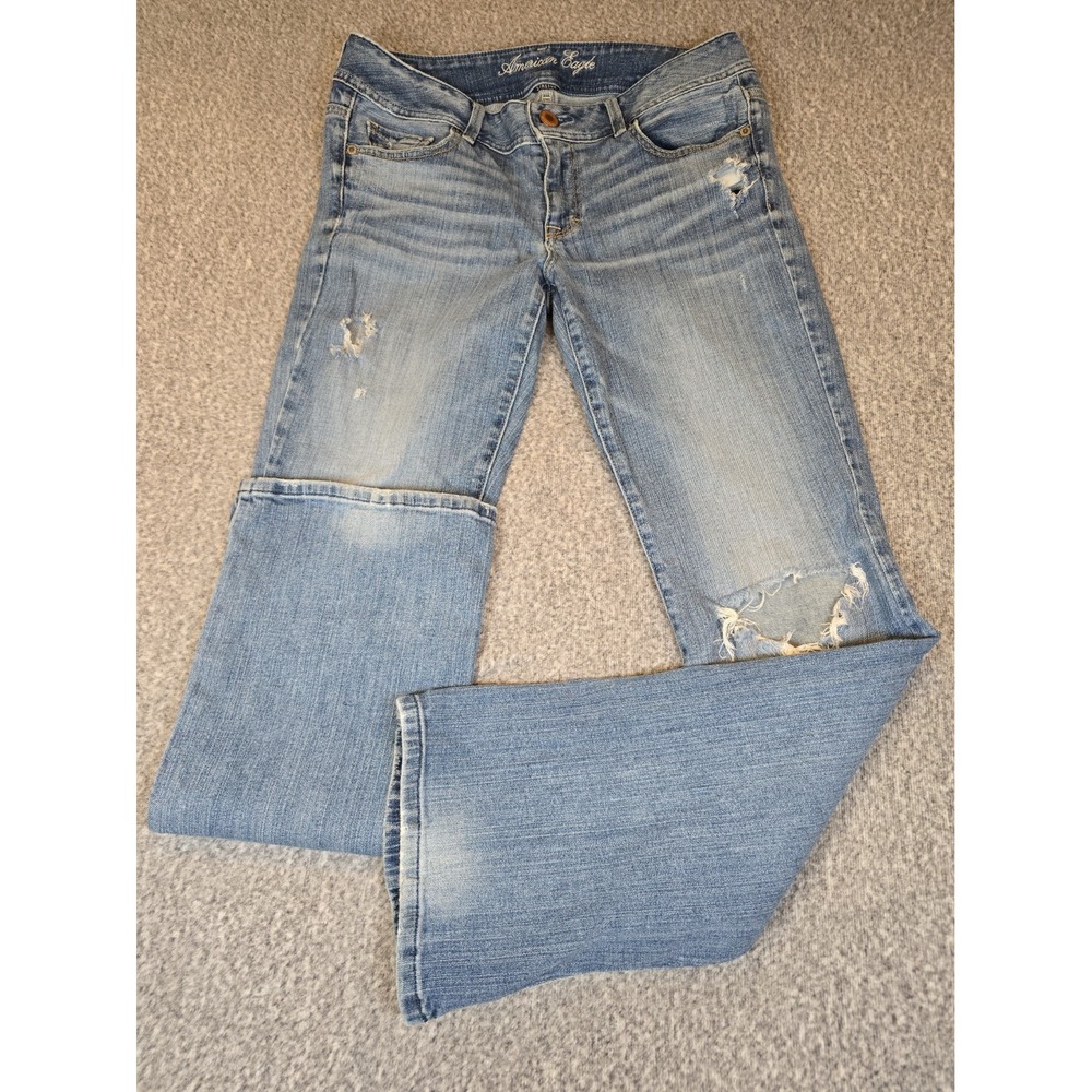 American Eagle Jeans Womens Light Wash Distressed Ripped Low Rise Denim Stretch